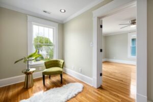 Bright modern living room interior with hardwood floors and natural light in Atlanta, GA 